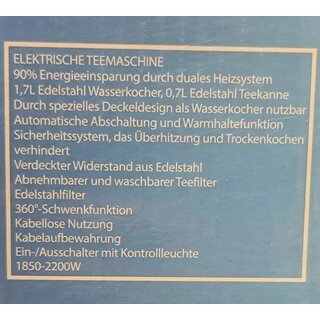 Teekocher Elektrischer Tee und Wasserkocher mit 1,7 Liter und 0,7 L Edelstahl 