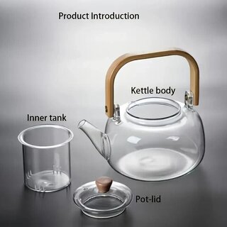 Glas Teekanne mit Bambusgriff - Klare Borosilikat 1000 ml