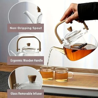 Glas Teekanne mit Bambusgriff - Klare Borosilikat 1000 ml