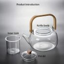 Glas Teekanne mit Bambusgriff - Klare Borosilikat 1000 ml