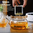 Glas Teekanne mit Bambusgriff - Klare Borosilikat 1000 ml